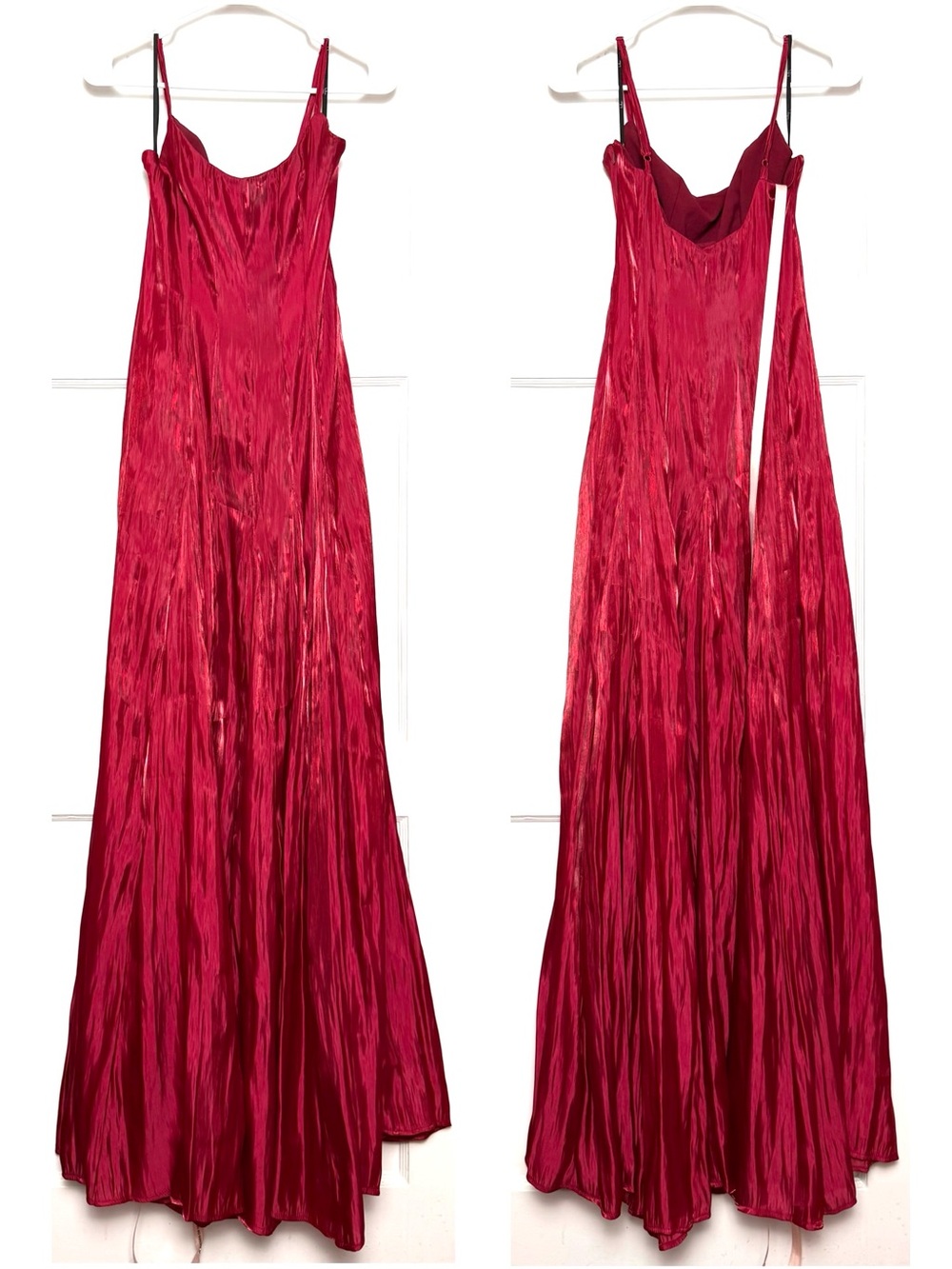LULUS Pleated Satin Organza Drop Waist Cherry Red Y2K Wedding Guest Dress M - Picture 3 of 8